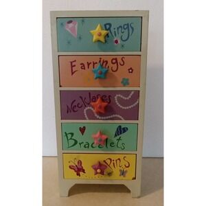 Wooden Kids Jewelry storage with 5 Drawers 12" T x 5.5"W x 4"D